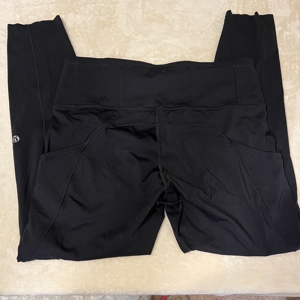 Lululemon Womens Fast and Free High Rise Leggings Black Pockets 25" Size 10